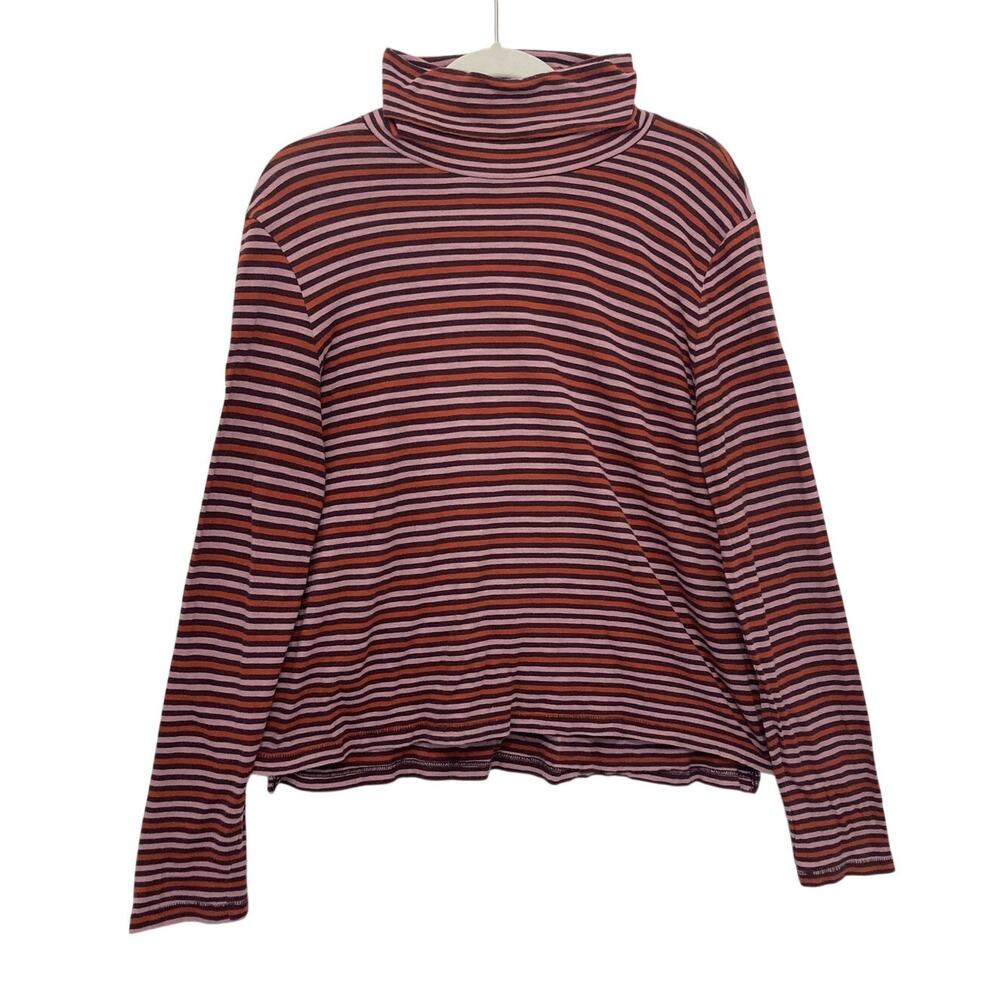 Madewell Cotton Fall Basics Colorful Striped Turtleneck T-Shirt Tee Top Large